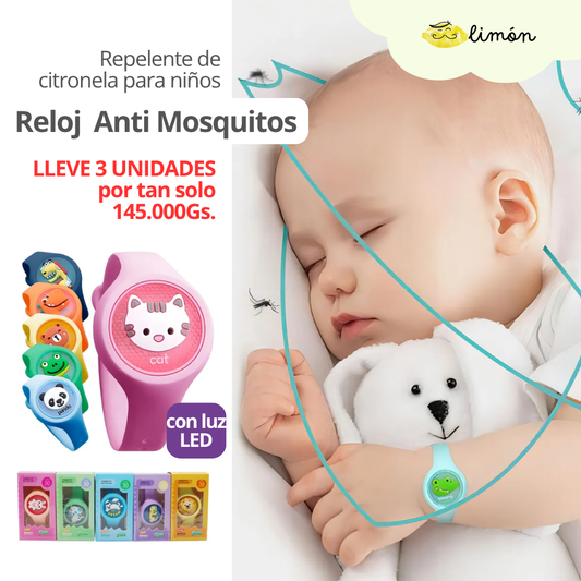 Reloj Anti Mosquitos - Repelente de citronela para niños (PACK 3X1 🦟 )